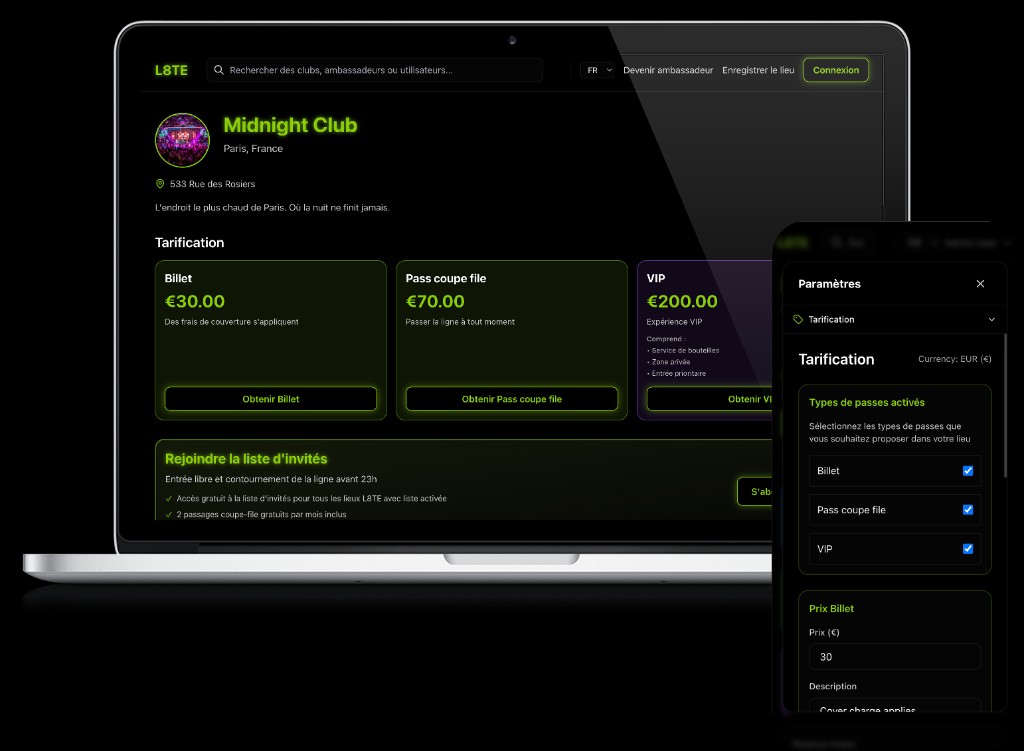 Venue profile with pricing and pass options on desktop and mobile settings